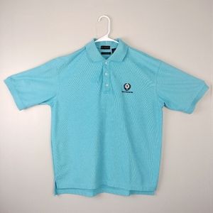 Divots Dri-way Golf Turquoise Embroidered Button Up Polo Shirt Sz. XL
